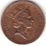 1 пенни 1987 Великобритания - 1 penny 1987 Great Britain, из оборота