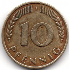 10 пфеннигов 1966 Германия (ФРГ) - 10 pfennig 1966 Germany, J, из оборота