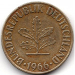 10 пфеннигов 1966 Германия (ФРГ) - 10 pfennig 1966 Germany, J, из оборота