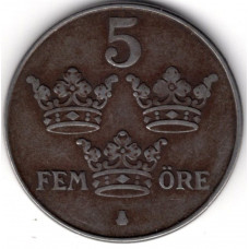 5 эре 1949 Швеция - 5 ore 1949 Sweden, из оборота