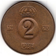 2 эре 1970 Швеция - 2 ore 1970 Sweden, из оборота