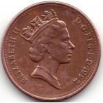 1 пенни 1992 Великобритания - 1 penny 1992 Great Britain, из оборота