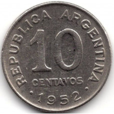 10 сентаво 1952 Аргентина - 10 centavos 1952 Argentina, из оборота