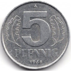 5 пфеннигов 1968 Германия (ГДР) - 5 pfennig 1968 Germany (GDR), из оборота