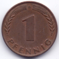 1 пфенниг 1950 Германия - 1 pfennig 1950 Germany, D, из оборота