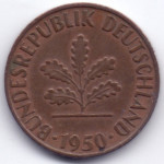 1 пфенниг 1950 Германия - 1 pfennig 1950 Germany, D, из оборота