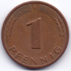 1 пфенниг 1980 Германия - 1 pfennig 1980 Germany, G, из оборота