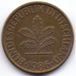 10 пфеннигов 1986 Германия - 10 pfennig 1986 Germany, F, из оборота