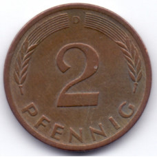 2 пфеннига 1975 Германия - 2 pfenniga 1975 Germany, D, из оборота