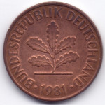 2 пфеннига 1981 Германия - 2 pfenniga 1981 Germany, G, из оборота