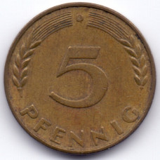 5 пфеннигов 1950 Германия - 5 pfennig 1950 Germany, D, из оборота