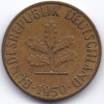 5 пфеннигов 1950 Германия - 5 pfennig 1950 Germany, D, из оборота