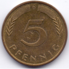 5 пфеннигов 1987 Германия - 5 pfennig 1987 Germany, D, из оборота