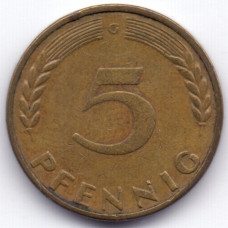 5 пфеннигов 1950 Германия - 5 pfennig 1950 Germany, G, из оборота