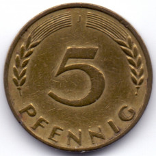 5 пфеннигов 1950 Германия - 5 pfennig 1950 Germany, J, из оборота