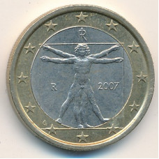 1 евро 2007 года Италия - 1 euro 2007 Italy, из оборота