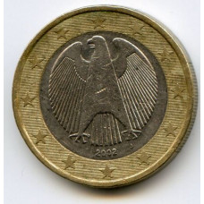 1 евро 2002 года Германия - 1 euro 2002 Germany, J, из оборота