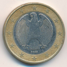 1 евро 2002 года Германия - 1 euro 2002 Germany, A, из оборота