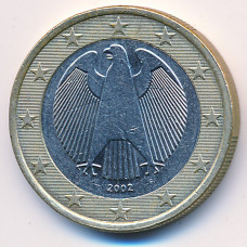 1 евро 2002 года Германия - 1 euro 2002 Germany, F, из оборота