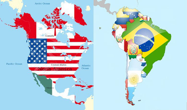 Карта северной америки и южной америки со странами